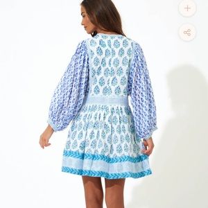 OLIPHANT TIE FRONT BALLOON SLEEVE- VERDE BLUE